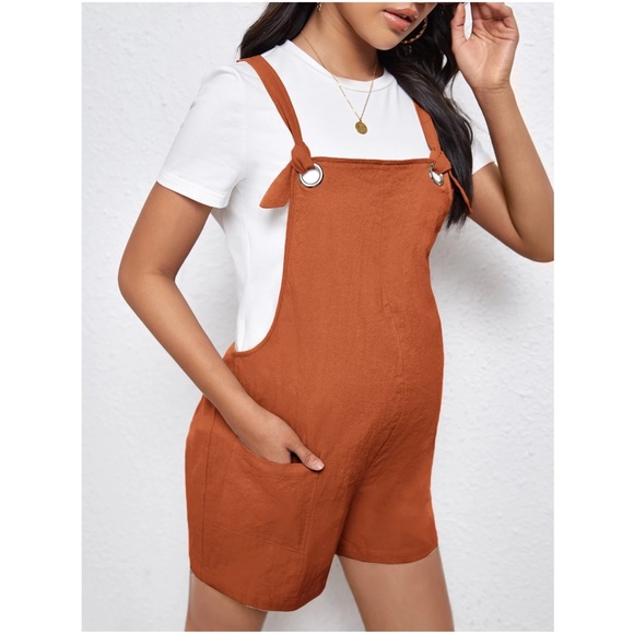 Maternity Rust Brown Casual Minimalist Romper - Picture 2 of 8